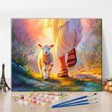 TUMOVO DIY Paint by Numbers for Adults Art Religious Christianity Adults' Paint by Number Kits Lamb Walking with Jesus Art Oil Hand Painting Paint Kits Art Crafts for Home 16x20 in TUMOVO