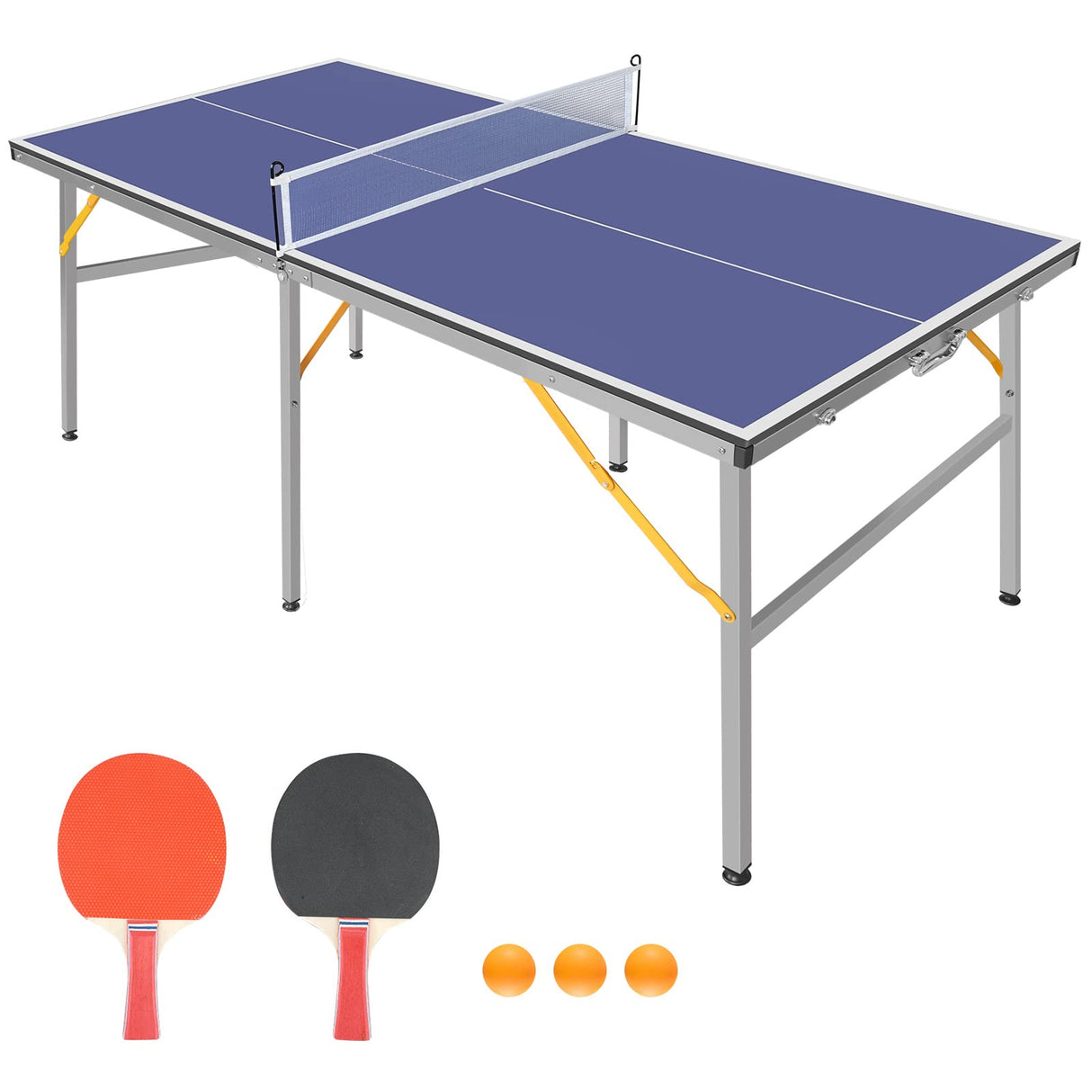 Dithoko Table Tennis Table, 6ft Mid-Size Foldable & Portable Ping Pong Table Set with Net, 2 Table Tennis Paddles and 3 Balls for Indoor Outdoor Game Dithoko