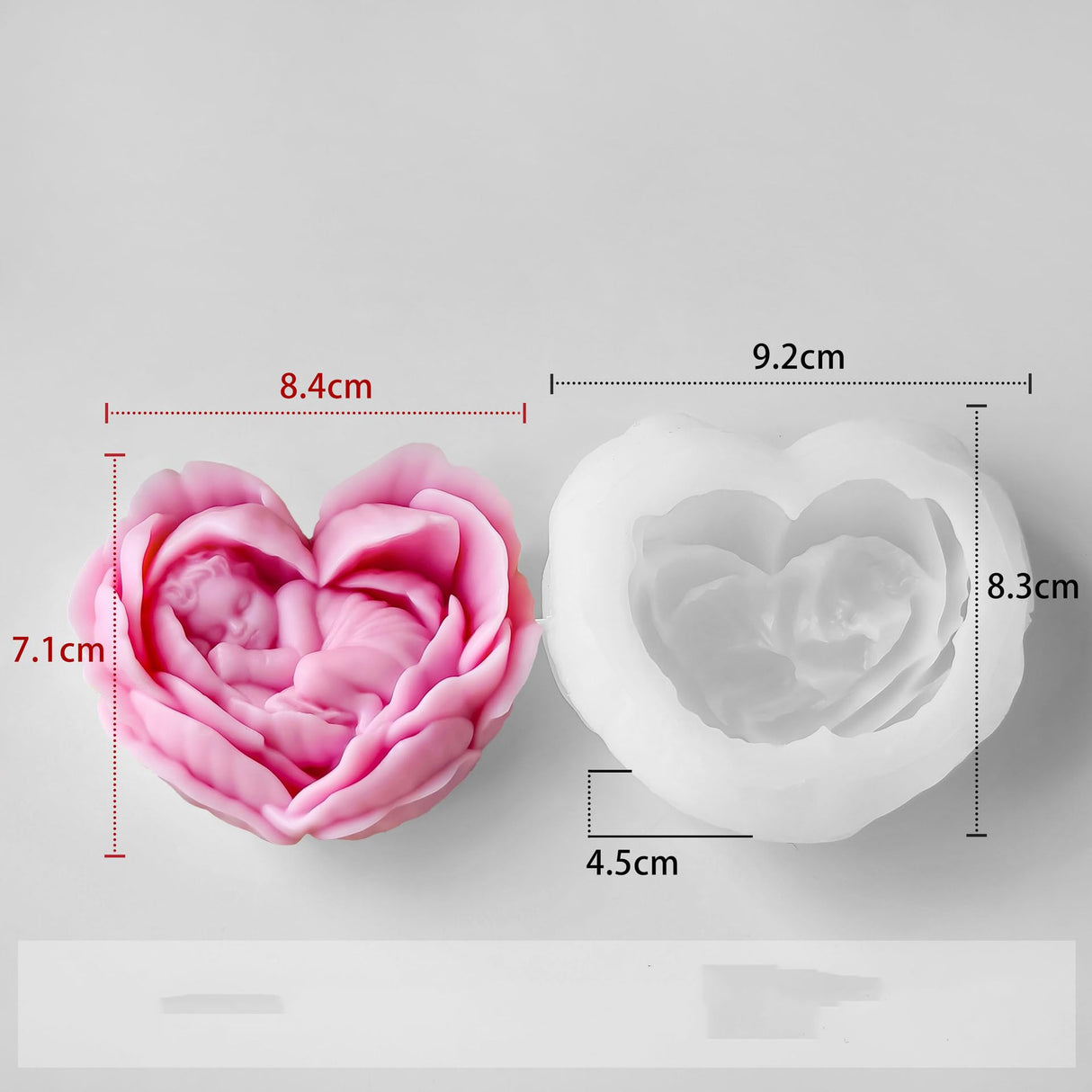 Heart Rose Flower Succulent Candle Mold - Baby Style - Resin Casting Silicone Molds for Home Decor & Candle Making Wave Spiral Mold ESEDAGE