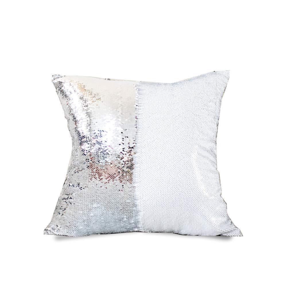 HMQIANG Sublimation Sequin Pillow Cases Blank 16 x 16 Inch 4PCS Silver and White Reversible Mermaid Flip Glitter Pillow Covers HMQIANG
