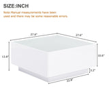 LED Coffee Table for Living Room, High Gloss Coffee Table Modern Square Center Table with 5mm Frosted Tempered Glass Top, White RuiSiSi