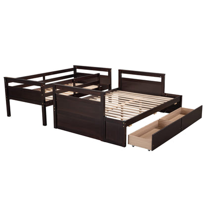 Twin Over Full Bunk Beds with 2 Under Bed Storage Drawers, Stronger & More Stable Bunkbed, Espresso