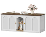 CHOEZON 47.2'' Double Cat Litter Box Enclosure, Hidden Cat Litter Box Furniture with Scratching Board and Dangling Ball, for 2 Cats, White and Walnut MMW02WL CHOEZON