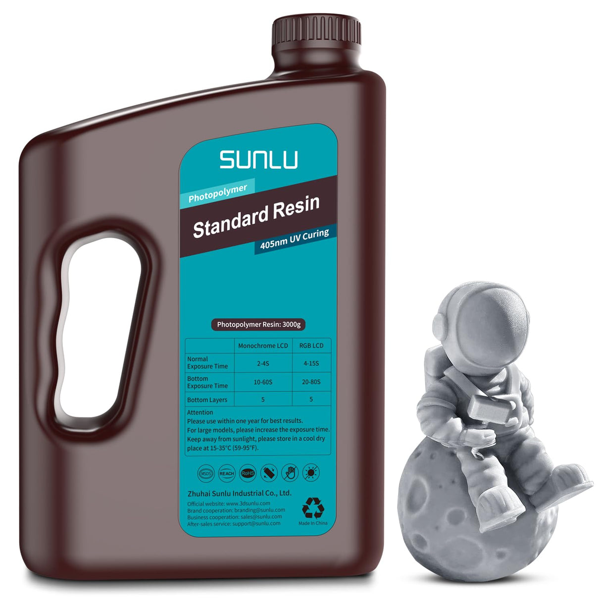 SUNLU 3D Printer Resin 3kg, Fast Curing Standard 3D Resin for Most Resin 3D Printers, 395 to 405nm UV Curing 3D Printing Liquid Photopolymer Resin, Low Shrinkage and High Precision, 3000g, Grey SUNLU