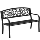 Kieperi 50" Heavy-Duty Garden Bench,600LBS Wrought Iron Welcome Patio Bench with PVC Back and, Outdoor Bench with Armrests for Porch Kieperi