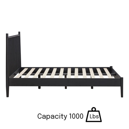 NTC Inno King Wooden Bed Frame with Headboard - Solid Oak & Rubber Wood, Burnt Black Finish - WoodArtSupply