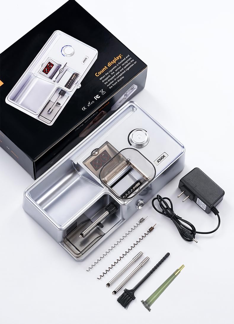 3 in 1 Electric Cigarette Rolling Machine Cone Rolling Automatic Machine Portable Household Auto Cigarette Injector Machine for King/Regular Slim 100s Size Cigarettes Pre Roll Cones (Silver) JOUGE