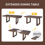 P PURLOVE 7 Piece Extendable Dining Table Set, Wooden Rustic Extendable Table with 18" Move Leaf and 6 Piece Upholstered Chairs for Dining Room, Kitchen (Brown) P PURLOVE