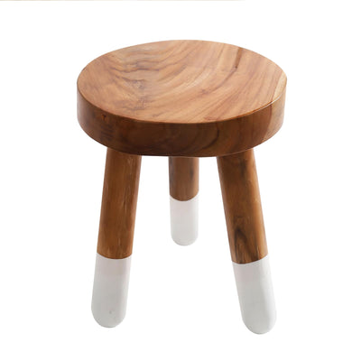 JOLLYMER Teak 12" Round Dip Dyed Wood Plant Stand Wood Accent Stool |Accent Table |Side Table