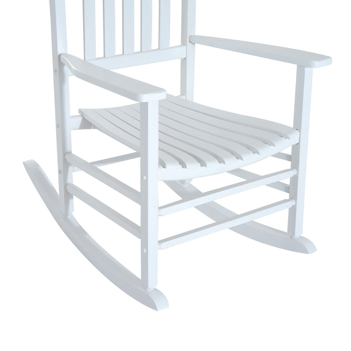 Outsunny Outdoor Rocking Chair, Wooden Rocking Patio Chairs with Rustic High Back, Slatted Seat and Backrest for Indoor, Backyard, Garden, White Outsunny