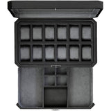 ROTHWELL 12 Slot Leather Watch Box with Valet Drawer - Luxury Watch and Jewelry Case Display Organizer, Microsuede liner, Mens Locking Storage Holder Large Glass Top (Black/Grey) ROTHWELL