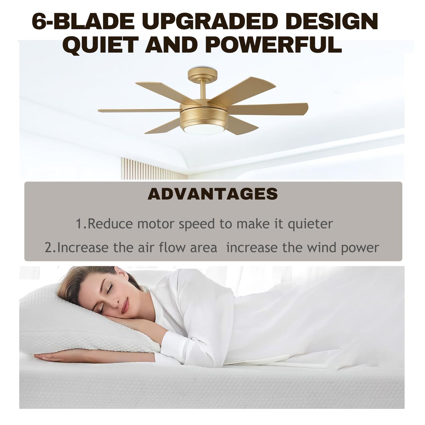 42 Inch Ceiling Fan with Lights and Remote, 6 Blade App Control Timer Reversible Stepless Brightness and Color Temperature Outdoor Wood Ceiling Fan with Lights (Gold, 42 Inch)