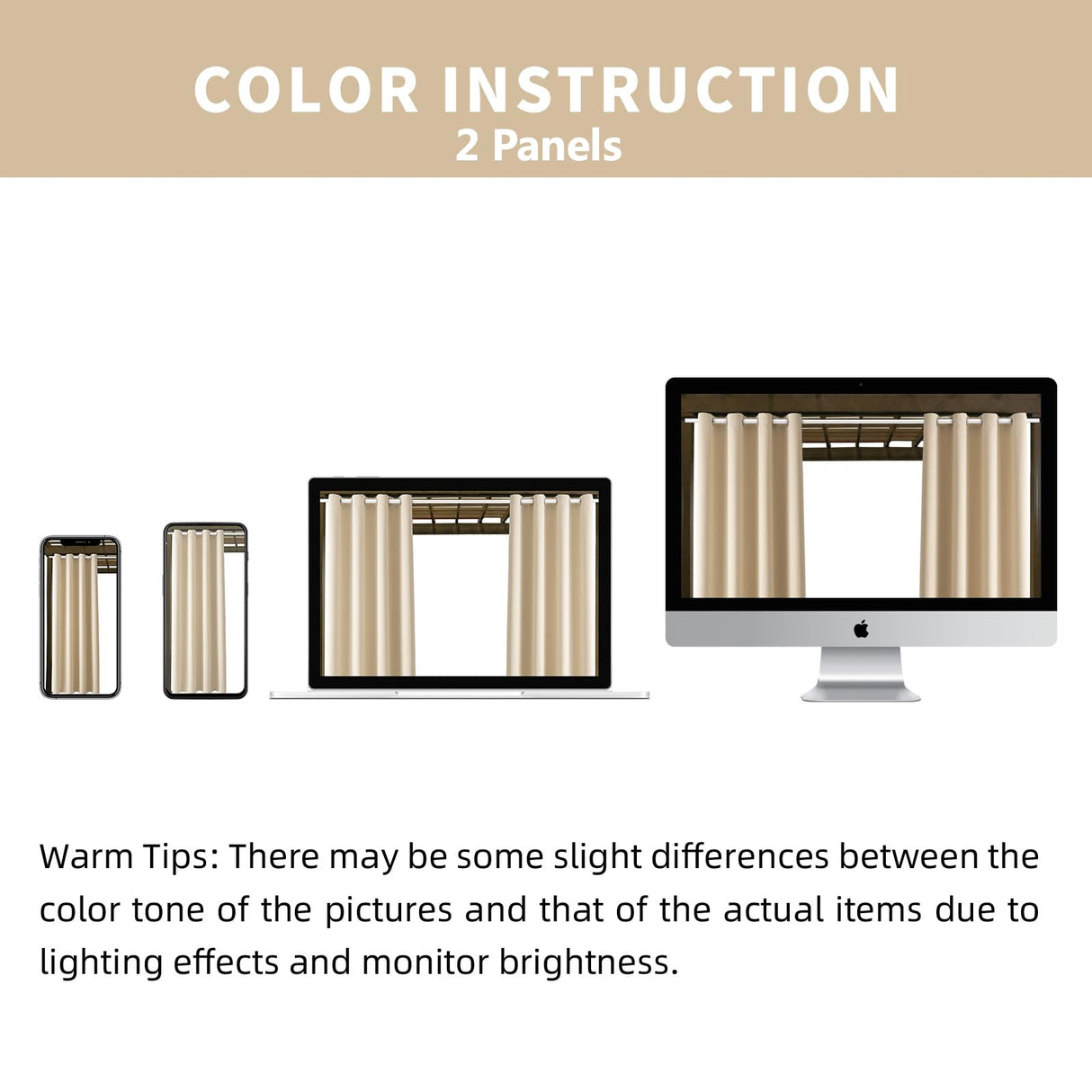 Waterproof Outdoor Curtain W52 x L84 - Grommet Top Sunlight Blocking Window Treatment Drapes Blackout Curtains for Home Bedroom Living Room Patio Porch Pergola Cabana Gazebo (Beige, 2 Panels) DIVA EN CAMINO DEC