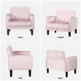 TYBOATLE Mid-Century Modern Sectional Sofa Sets 2 Pieces, Tufted Linen Fabric USB Loveseat Couch w/ 2 Cupholders and Accent Arm Chairs for Living Room, Bedroom, Apartment (Pink) TYBOATLE