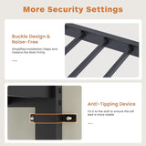 Full Size Loft Bed with L-shaped Desk, Metal LED Loft Bed Frame with Charging Cradle, Space-Saving Full Size Bed with One Cabinet Wardrobe and 2 Storage Drawers, Safety Rails and Ladder, Black FAROUCHE