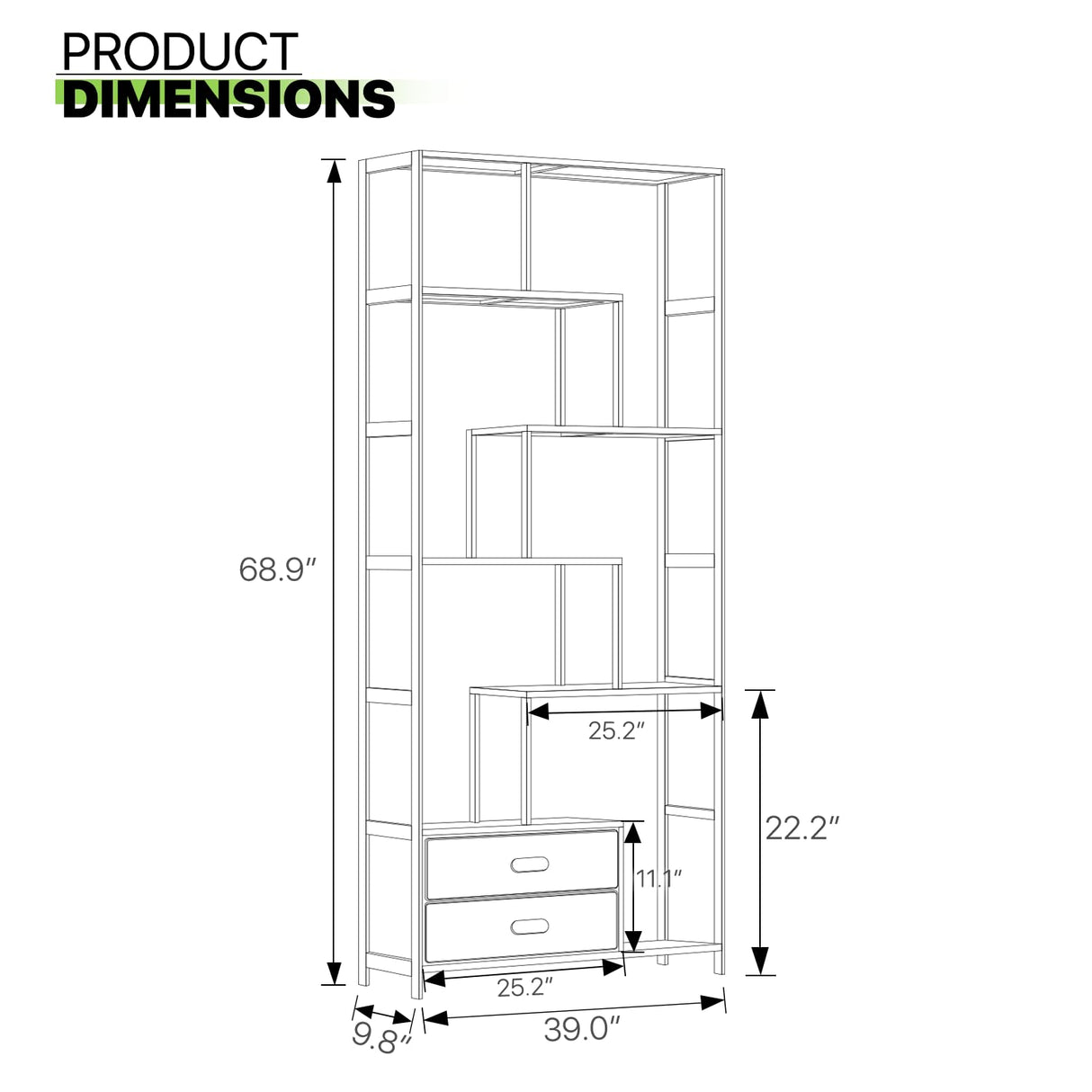 Magshion 6-Tier Bookshelf with 2 Drawers, Ladder Bookshelf with Cabinet Tall Narrow Bookcase, Bamboo Open Book Case Chinese Vintage Display Etagere Freestanding Books Shelves, Brown Magshion