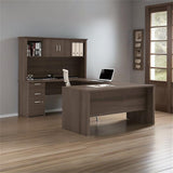 Atlin Designs 66" W x 95.5" D Modern Contemporary U-Shaped Wood Computer Desk with Hutch, for Home Office, Fully Reversible Unit, in Mahogany Finish Atlin Designs