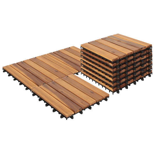 Interlocking Deck Tiles 10PCS Waterproof Soild Wood Patio Tiles Flooring Tiles for Indoor and Outdoor Balcony Porch Backyard Garden Poolside All Weather Use 12 x 12 Inches (Soild Wood 6 Slats - WoodArtSupply