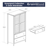 Grain Wood Furniture Greenport 2-Door Wardrobe, Solid Wood with a Brushed Walnut Finish Grain Wood Furniture