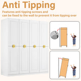 Wakefit Armoire Wardrobe Closet, 4 Doors Wooden Wardrobe Closet Cabinet, 71" Bedroom Armoires with Hanging Rod Shelf, Freestanding Wardrobe Cabinet for Bedroom, Guest Room, White Wakefit