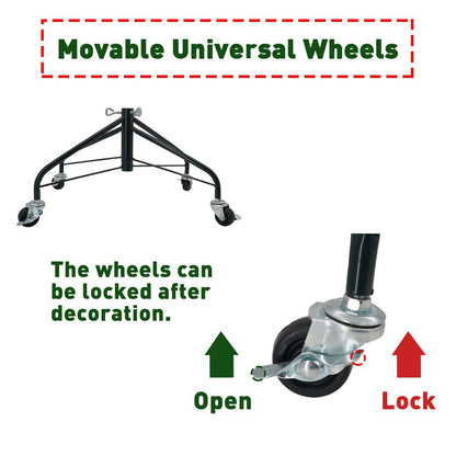 ELFJOY Christmas Tree Stand with Swivel Caster Wheels for 3-7ft. Artificial Tree Base 17inch, Christmas tree iron stand, 7/8inch inner diameter, Movable Tree Base, Green Tree Stand (Green)