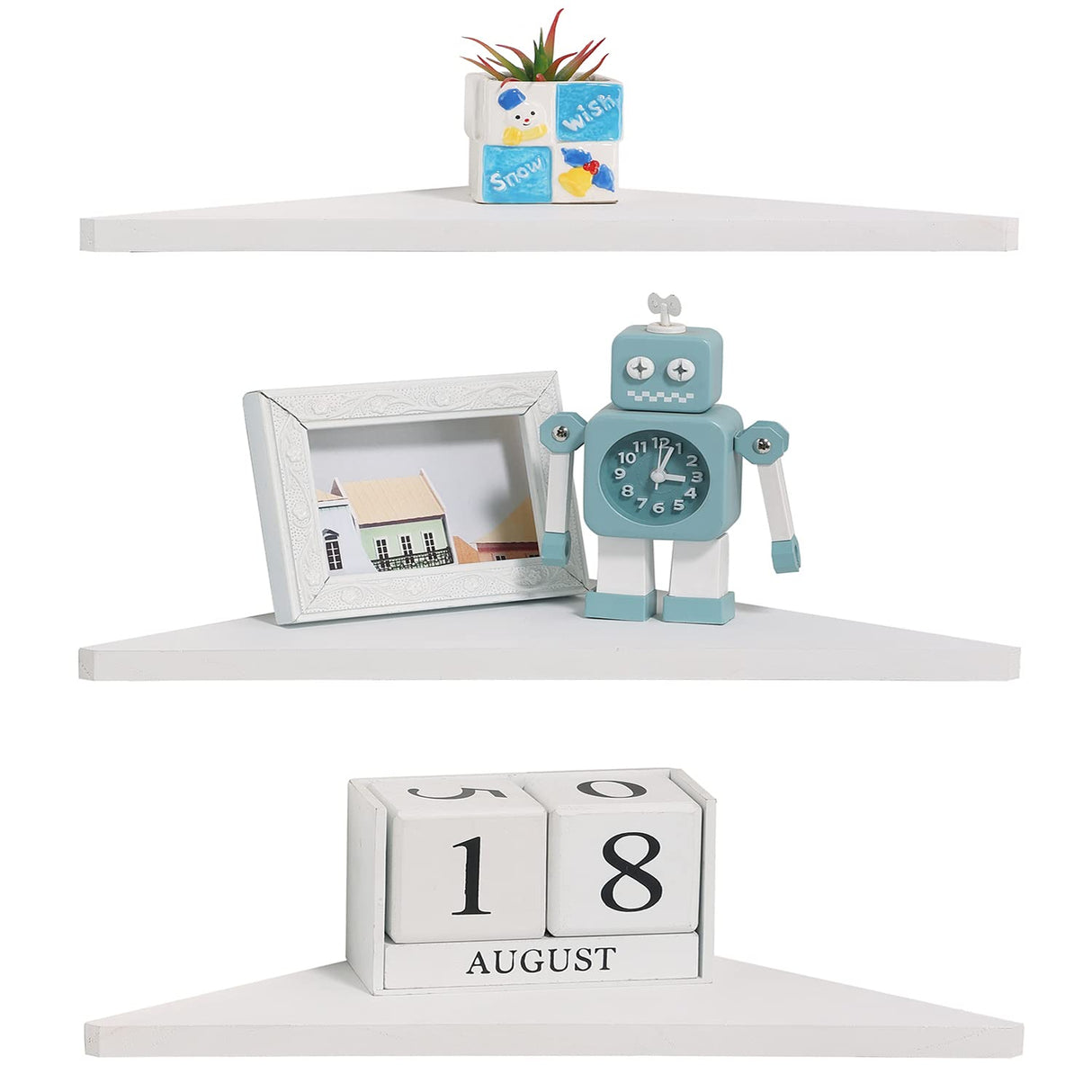 Joiishom Corner Wall Shelf Set of 3, Floating Corner Shelves for Wall, Rustic Wood Wall Storage Display Shelves for Living Room Bedroom Bathroom Kitchen (White) Joiishom