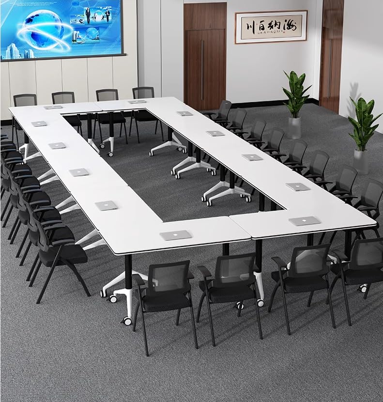 LISDERGOD Conference Table Foldable Meeting Tables, Mobile Training Table with Wheels, Flip Top Rolling Seminar Meeting Table for Office,Meeting Room,classr (White, 63×23.6×29.5in)