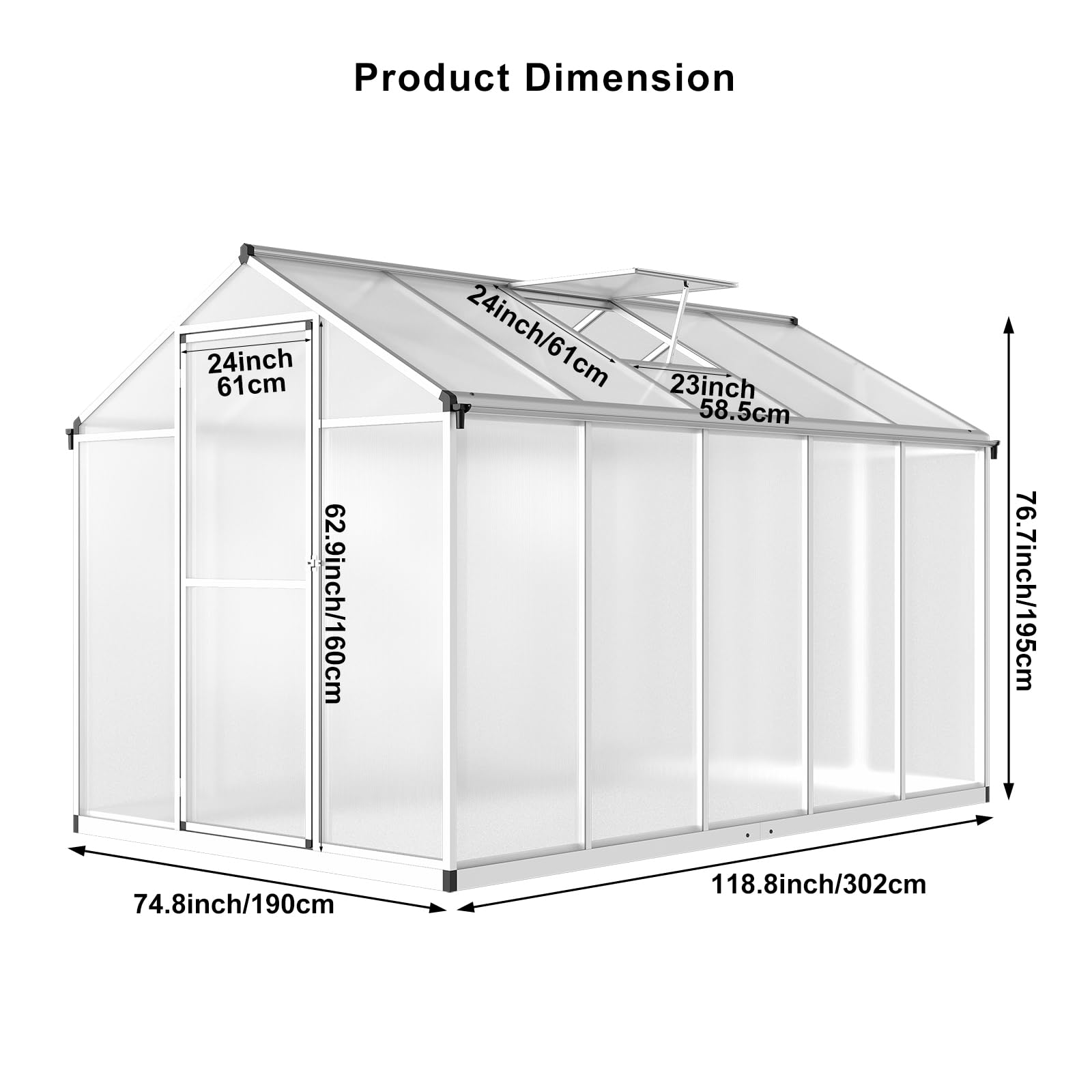 TROPOW 6.25 x 10 Ft Greenhouse for Outdoors with Quick Structure, Aluminum Alloy & Polycarbonate Green House with 24" x 23" Roof Windows Vent, Walk in Sunroom for Patio, Backyard, Garden,Silv - WoodArtSupply