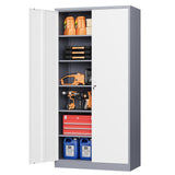 STANI Metal Garage Storage Cabinet with Lock, 71" Steel Lockable File Cabinet, Locking Steel Storage Cabinet with 4 Adjustable Shelves for Home, Office, Warehouse, Garage, School (White+Grey) STANI