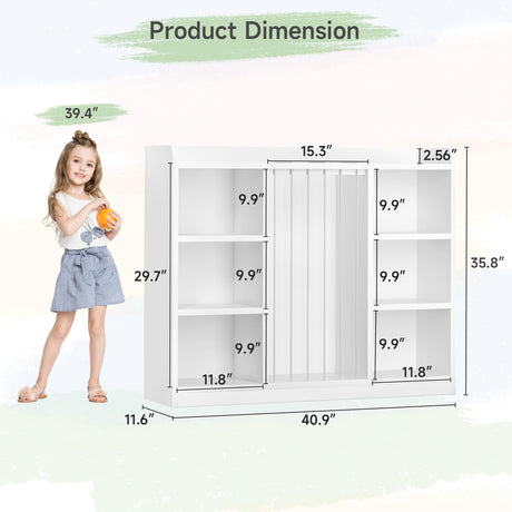 Toddler Stuffed Animal Zoo, Toy Storage Organizer for Playroom, Plush Toy Organizers and Storage, Book Shelf for Kids Rooms, Elastic Band Child Bookcase, Toy Shelf with 8 Storage Cubbies (White) ONBRILL