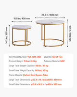 VEVOR Nesting Tables, Coffee Table Set of 2, 23.6 inch Round Coffee Table, Small Coffee Tables Night Stand with Metal Frame, for Living Room, Bedroom, Office (White & Gold) VEVOR