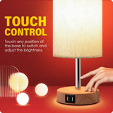 Yarra-Decor Bedside Lamps with USB Port - Touch Control Table Lamp for Bedroom Wood 3 Way Dimmable Nightstand Lamp Set of 2 with Round Flaxen Fabric Shade for Living Room, Dorm, Home Office (2 Pack) Yarra-Decor