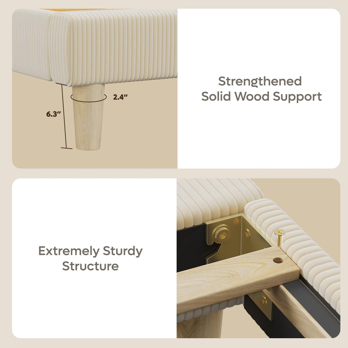 Bestier Full Bed Frame with Adjustable Headboard, LED Lighting, Vertical Channel Tufted Corduroy Upholstered, Solid Wooden Slats Support, No Box Spring Needed, Never Squeaks, Easy Assembly, Beige Bestier