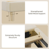 Bestier Full Bed Frame with Adjustable Headboard, LED Lighting, Vertical Channel Tufted Corduroy Upholstered, Solid Wooden Slats Support, No Box Spring Needed, Never Squeaks, Easy Assembly, Beige Bestier