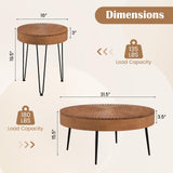 COSTWAY Farmhouse Round Coffee Table Set of 2, Rustic Sofa Side Tea Tables w/Wood Finish, Metal Frame, Adjustable Foot Pads, Nesting End Table Set for Living Room, Bedroom (Radial Pattern, Brown) COSTWAY