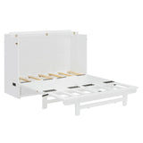 HABITRIO Full Size Murphy Bed, Wood Full Murphy Bed Frame with Large Drawer, USB Ports and Outlets, White HABITRIO