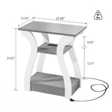 FROMJBEST End Table Set of 2 with Charging Station, Side Table with USB Ports and Outlets, Nightstand, 3 Tier End Table with Storage Shelf for Living Room, Bedroom (Grey Set of 2) FROMJBEST