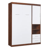 LZ LEISURE ZONE Twin Size Murphy Bed, Wood Wall Bed with Drawers and Shelves, White+Wood LZ LEISURE ZONE