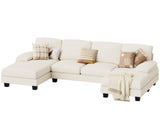 JUMMICO Sectional Couches for Living Room, U Shaped Couch with Chenille Fabric, 4 Seat Modern Sofa with Removable Pillows for Apartment and Small Space (Fabric, White) JUMMICO