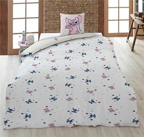 Aymax Stitch & Angel Magic Bedding Set, Single Reversible Duvet Cover 140 x 200 cm + Pillowcase 65 x 65 cm Aymax