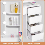 ANWBROAD Makeup Vanity Desk with Lighted Mirror & Power Outlet 35.4" Vanity Table Set with Glass top 5 Drawers Shelves Small Modern Dressing Table 3 Lighting Colors Stool Bedroom White Girls UBDT74W ANWBROAD