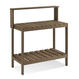 Psilvam Outdoor Poly Lumber Potting Bench, Polystyrene Garden Table with Storage Shelves, All-Weather Patio Work Station for Gardening(Brown) Psilvam