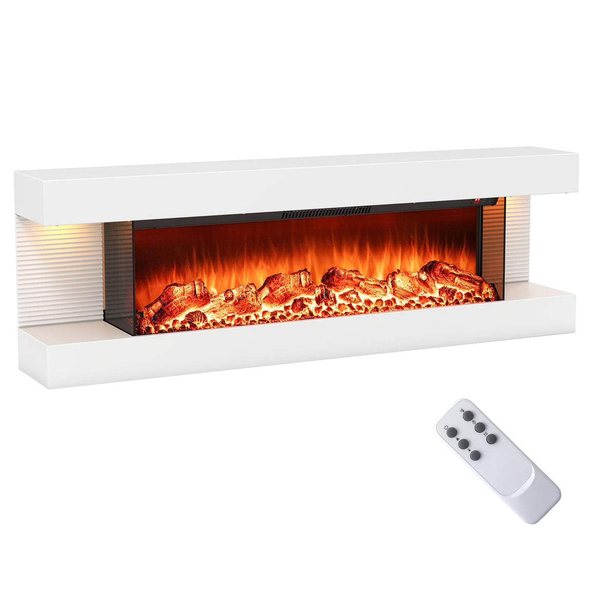 ORALNER 36-Inch Wall Mount Electric Fireplace with 50-Inch Floating Mantel, Remote, 3 Sided Electric Fireplace, 12 Adjustable Color Effect, 1500W Heater, White (50-INCH) ORALNER