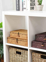 Flat Seagrass Storage Bins with Lid, Wicker Basket for Shelf Organize, Set of 2 (Small+Large) DOKOT