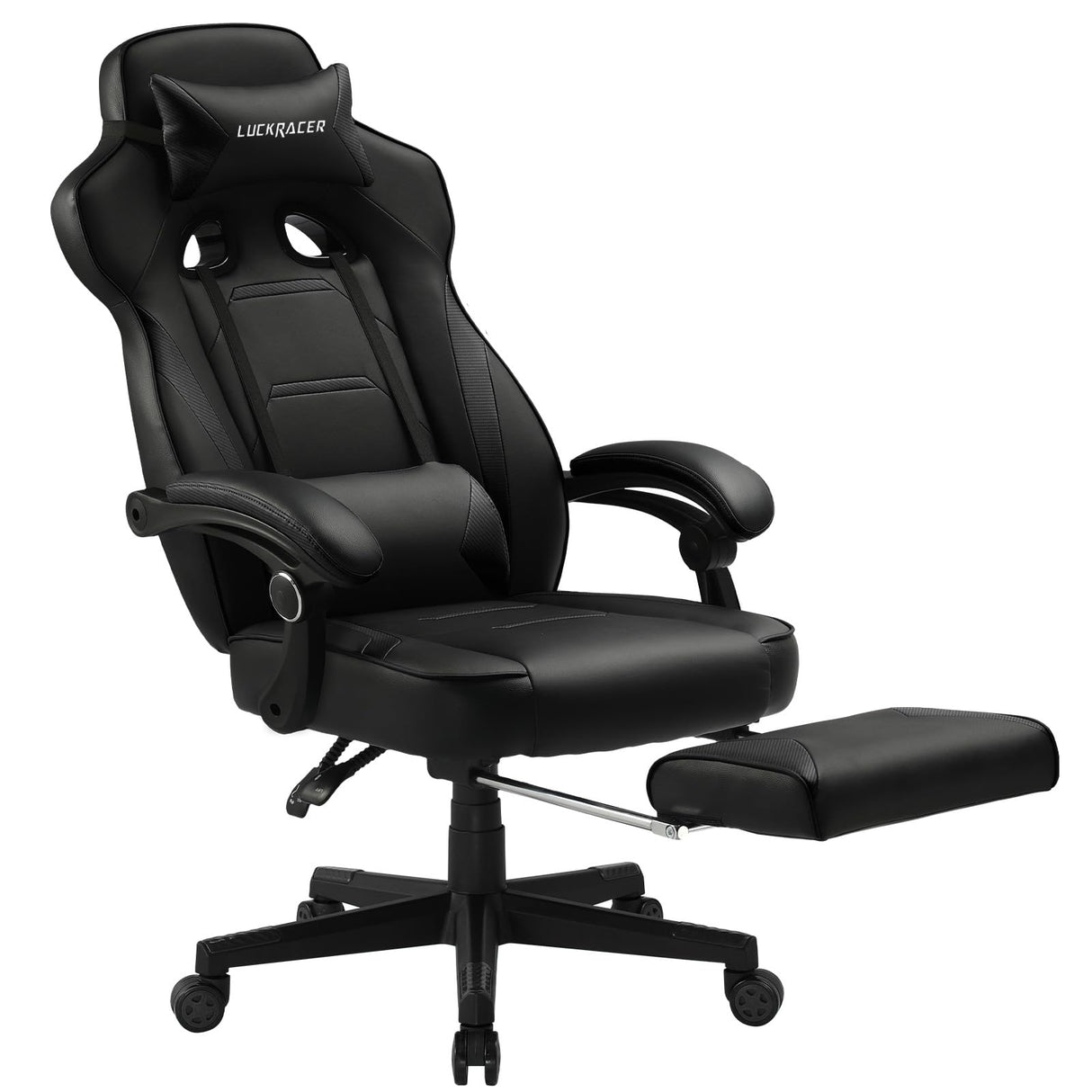 LUCKRACER Gaming Chair, Video Game Chairs Gaming Computer Chair with Footrest 350Lb Heavy Duty Gaming Chair Ergonomic Office Chair Lumbar Support for Adults, High Back, Swivel Seat, Recliner(Black) LUCKRACER