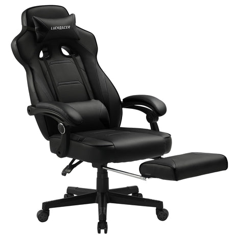 LUCKRACER Gaming Chair, Video Game Chairs Gaming Computer Chair with Footrest 350Lb Heavy Duty Gaming Chair Ergonomic Office Chair Lumbar Support for Adults, High Back, Swivel Seat, Recliner(Black) LUCKRACER