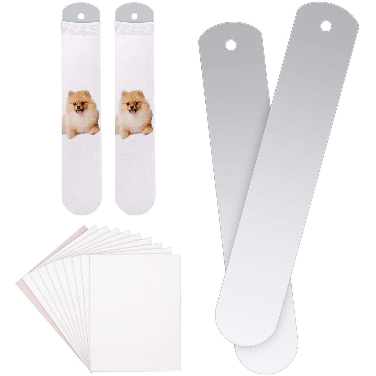 2 Pieces Metal Straight Sock Sublimation Jigs with 10 Sheets Heat Transfer Paper Sublimation Crew Sock Jig for Dye Sublimation Heat Press Socks Printing DIY Socks Accessory (17.83 x 3.35 Inches) Hotop