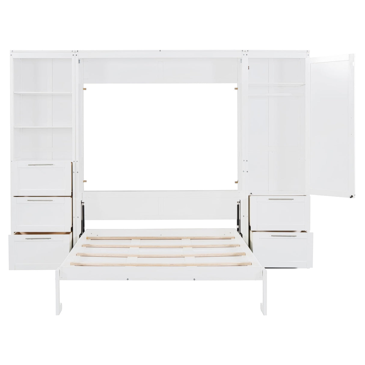 Harper & Bright Designs Queen Size Murphy Bed with Closet, Wall Bed with Drawers and Shelves, White Harper & Bright Designs
