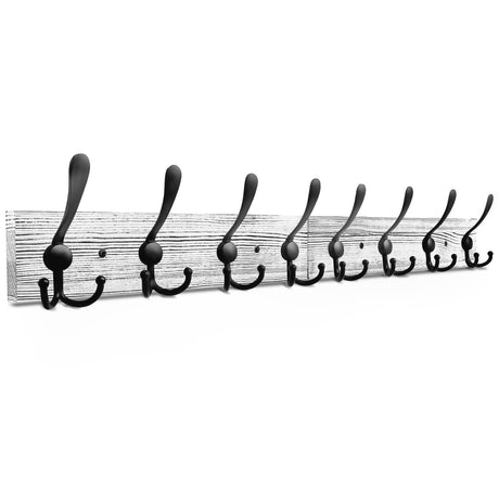 IBosins Wall Mounted Coat Rack, 31-2/5'' Long, Entryway Hanging Coat Rack, Metal Wood Coat Rack with 8 Black Rustic Tri-Hooks Rail for Coat, Bag, Towel, Key, Hat, Umbrella IBosins