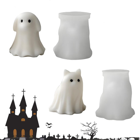 2PCS Halloween Animal Ghost Candle Mold,3D Ghost Silicone Mold， Suitable for Making and Decorating Scented Candle Soap for Halloween (2 PCS) Youzon